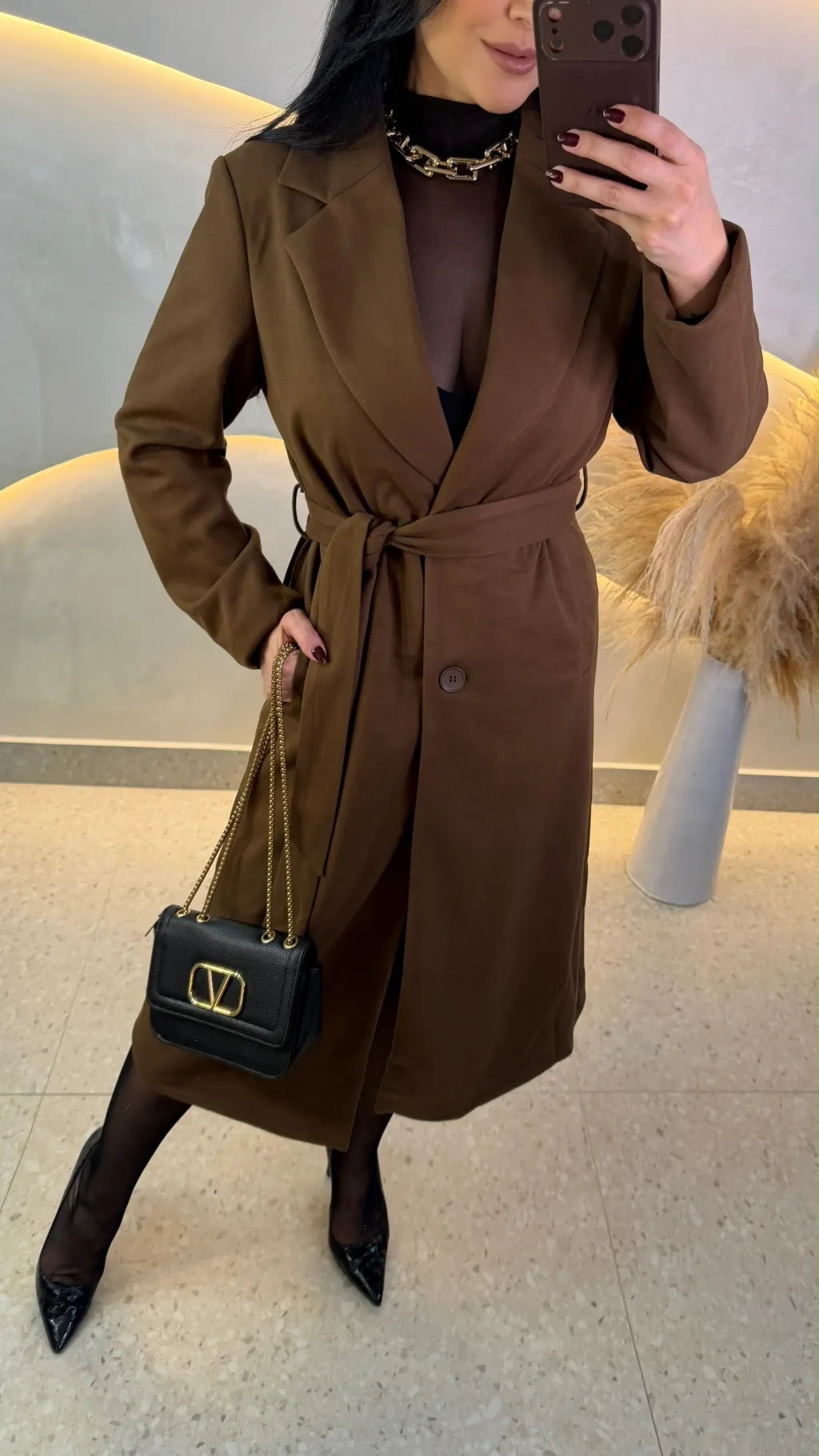 Trench Coat Mídi Nude com Faixa para Amarração