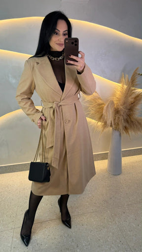 Trench Coat Mídi Nude com Faixa para Amarração