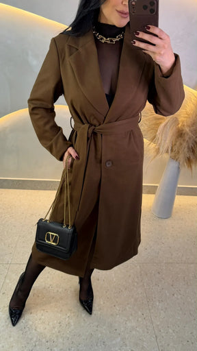 Trench Coat Mídi Nude com Faixa para Amarração
